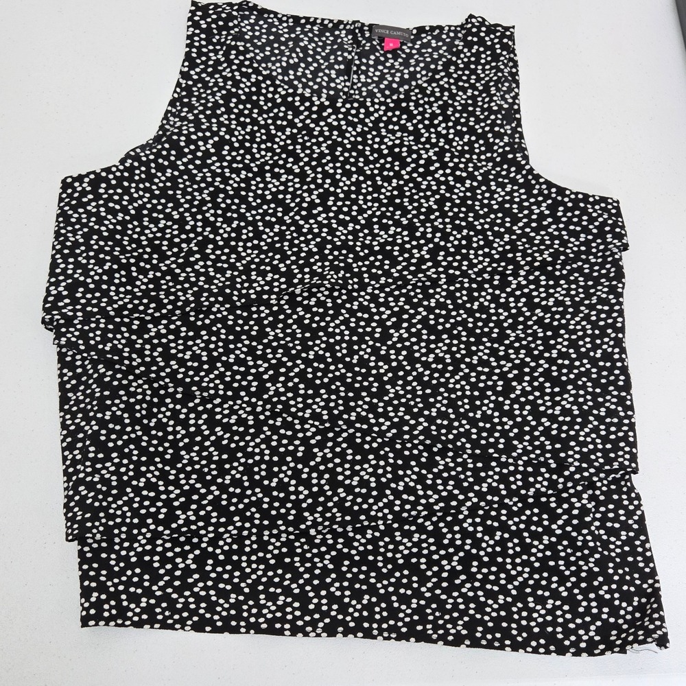 Vince Camuto Black White Polka Dot Tiered Ruffle Sleeveless Tank Top XL‎ Casual